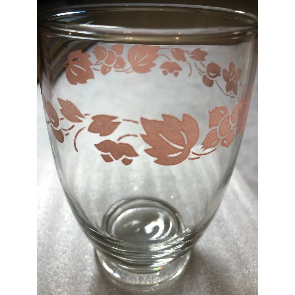 1 ~Vintage Pink Gooseberry Clear Footed Tumbler 4.5